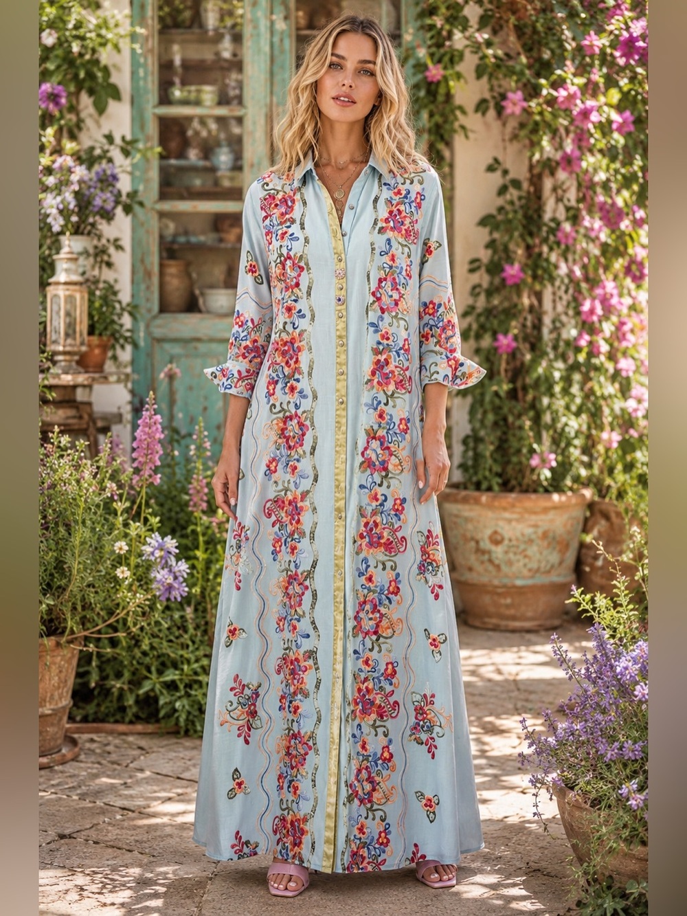 Aratta Blue Maxi Dress Multicolor Floral Embroidery Peacock Back Design